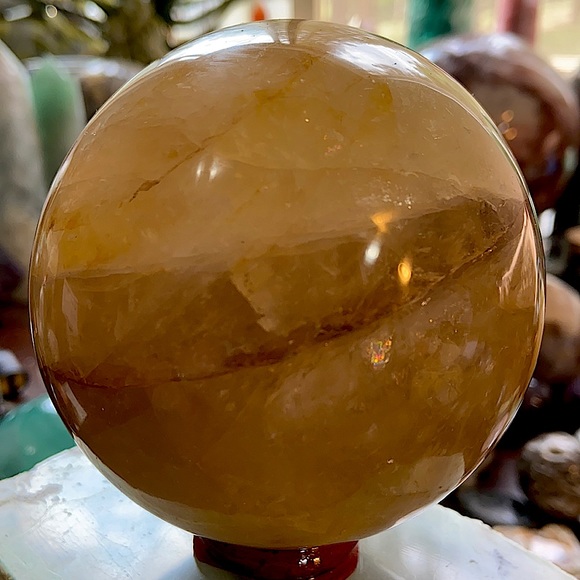 🔥SALE🔥 Honey Calcite Crystal Sphere With Sparkles And Rainbows! - Picture 3 of 10
